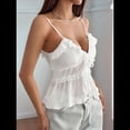 thumbnail image 4 of Camisolas con Cordones para Mujer, Tirantes Finos, Cuello en V, Top Corto con Volantes, Camisa Y2K, Ropa de Calle. M, 4 of 9