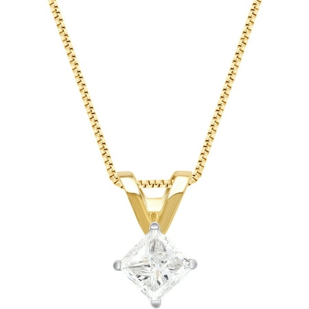 1/2 Carat T.W 14K Yellow Gold, IGL Certified Princess Diamond Pendant 18 Inch Chain