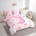 thumbnail image 3 of jejeloiu Initial Letter J Twin Bedding Sets 7-Piece,Kawaii Bow Bowknot Bedding Comforter Set,Light Pink Sheet Sets For Girls,Breathable Bedroom Decoration Reversible, 3 of 8