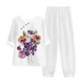 thumbnail image 1 of WILLBEST Pantalons pour Femmes et Lin Imprimé Fleur d'Almerz Décontracté Col Rond Manches Mi-Longues Pantalons Boutonnés Ensemble Deux Pièces Pantalons Softstream Femme, 1 of 2