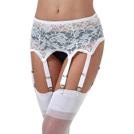 PuliPuqi Lace Garter Belts/Sexy Mesh Suspender Belt with Six Straps Metal Clip for Women s Stockings/Lingerie (Garter Belt Sold Only)