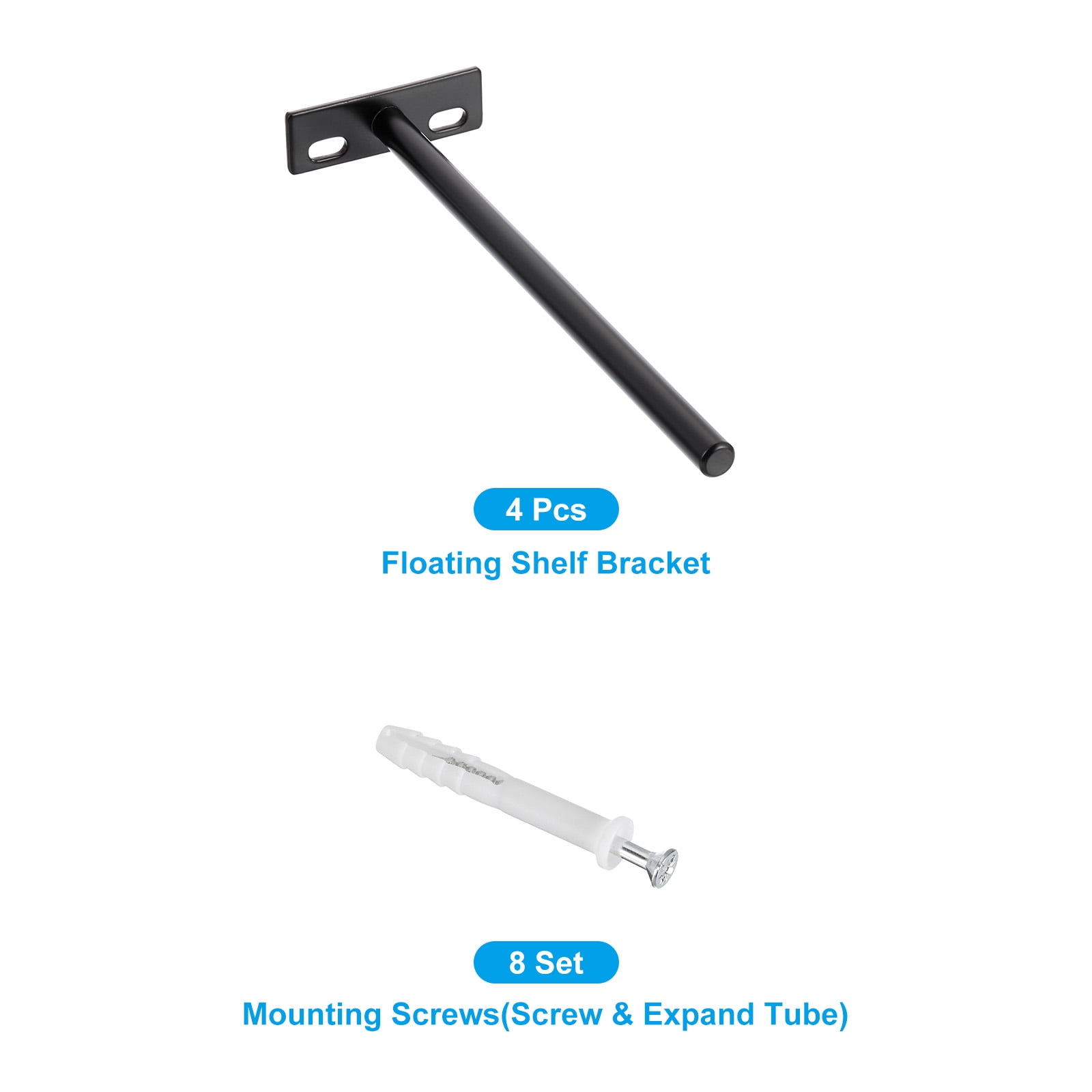 Uxcell Floating Shelf Bracket 8", T Brackets for Shelves, Wall Mounting Blind Shelf with Screws, Black 4 Set