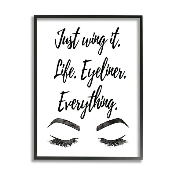 Stupell Just Wing It Eyeliner Makeup Phrase Beauty & Fashion Painting Black Framed Art Print Wall Art