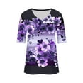 thumbnail image 4 of Women's Summer V Neck Tops Tie-dye/Floral Printed Short Sleeve Summer Graphic Tee Shirts Loose Fit Plus Size Casual Tshirts (M, Purple), 4 of 7
