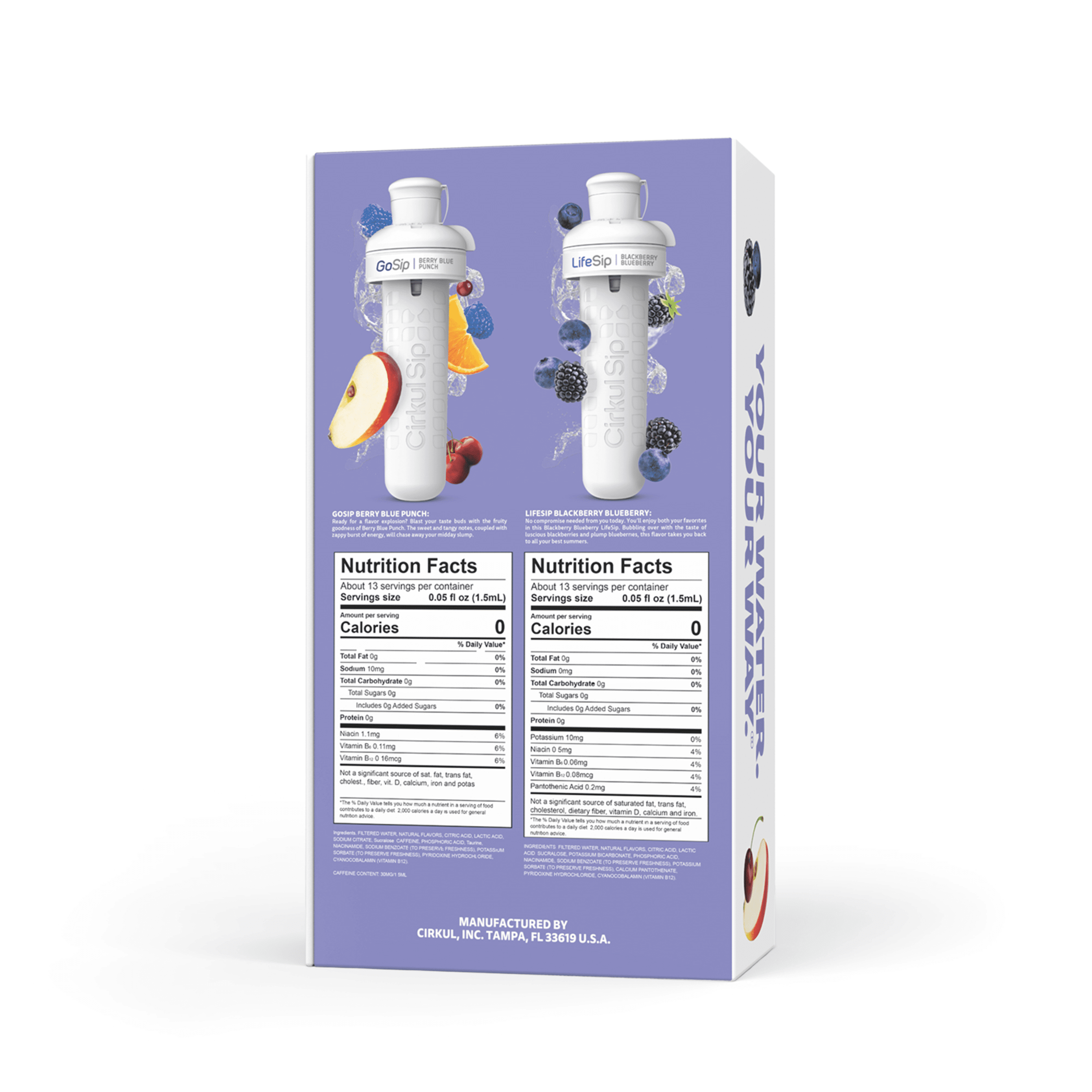 Cirkul 32oz Periwinkle Stainless Steel Starter Kit with Periwinkle Cirkul Lid 2.0 and 2 Flavor Cartridges (Blackberry Blueberry & Berry Blue Punch)