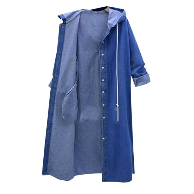 Veste en Denim pour Femmes Automne Hiver à Capuche Manches Longues Manteau Élégant Décontracté Mode
