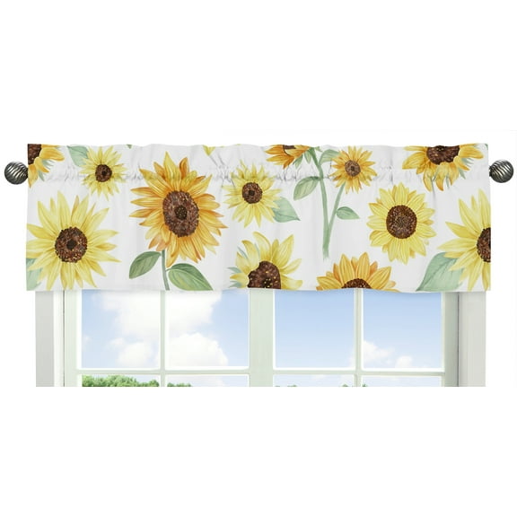 Yellow, Green, and White Sunflower Boho Floral Window Treatment Valance by Sweet Jojo Designs - Farmhouse Watercolor Flower