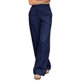 thumbnail image 6 of Women's Casual Cotton Linen High Waisted Wide Leg Pants Button Straight, 6 of 8