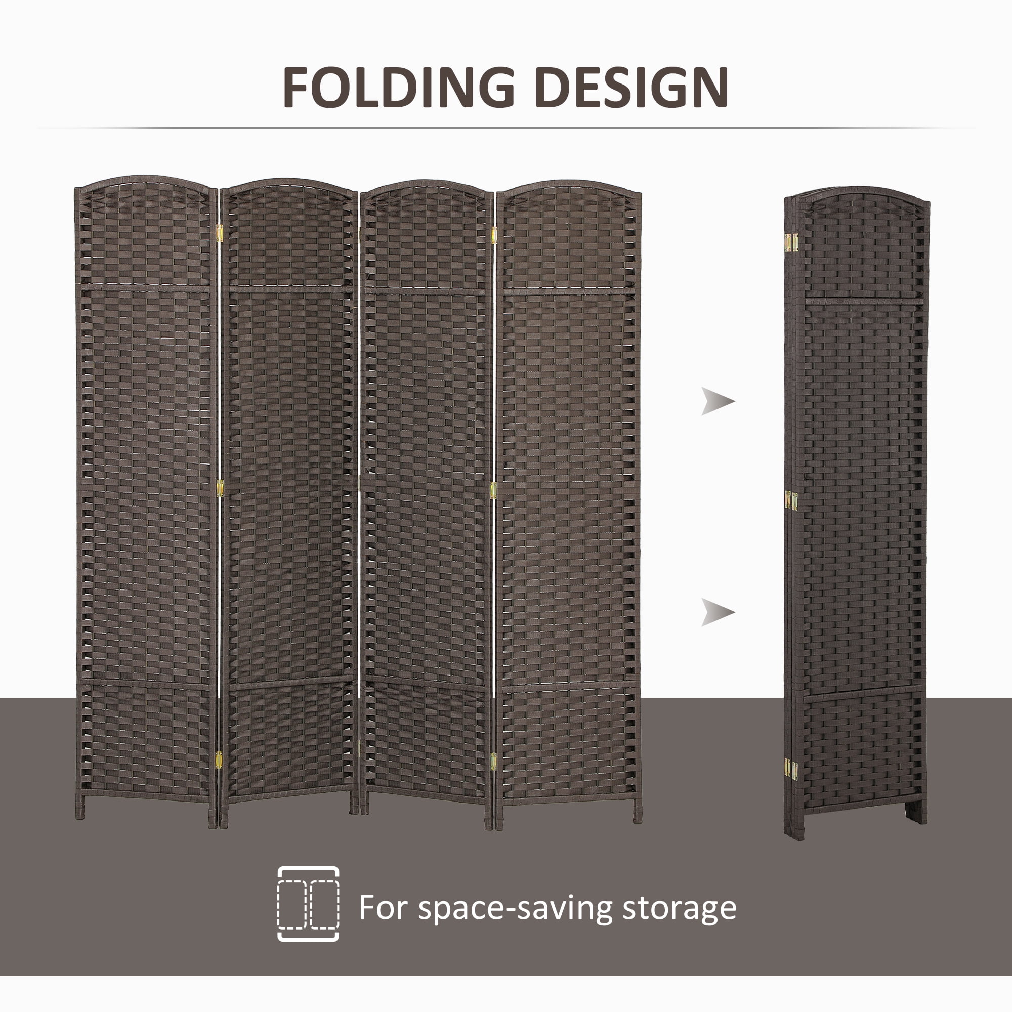 HOMCOM Room Divider, 4 Panel Folding Privacy Screen, 5.6' Tall Freestanding Partition for Home Office, Bedroom, Brown