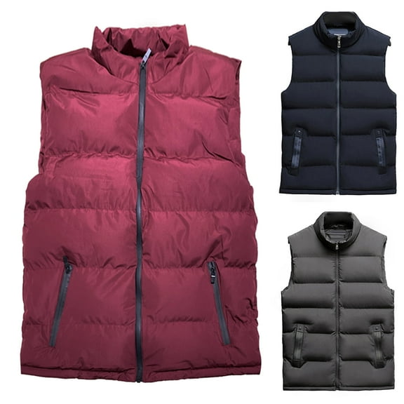 Casual Men Winter Stand Collar Pocket Zipper Vest Plus Size Thick Warm Waistcoat