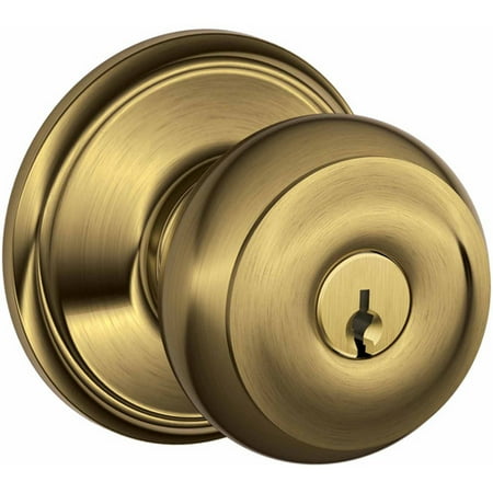 Schlage F51VGEO609 Antique Brass Georgian Keyed Entry Knob