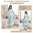 thumbnail image 4 of EA'S SECRET Pajamas for Women Set V Neck Short Sleeve Lounge Set Elastic Waistband Sleepwear with Long Pants 2 Piece Pjs (Sea Salt Blue,S), 4 of 9