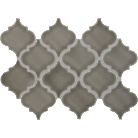 MSI Dove Gray Arabesque 10-1/2 in. x 15-1/2 in. x 8 mm Glazed Ceramic Mesh-Mounted Mosaic Wall Tile (11.7 sq. ft. / case)