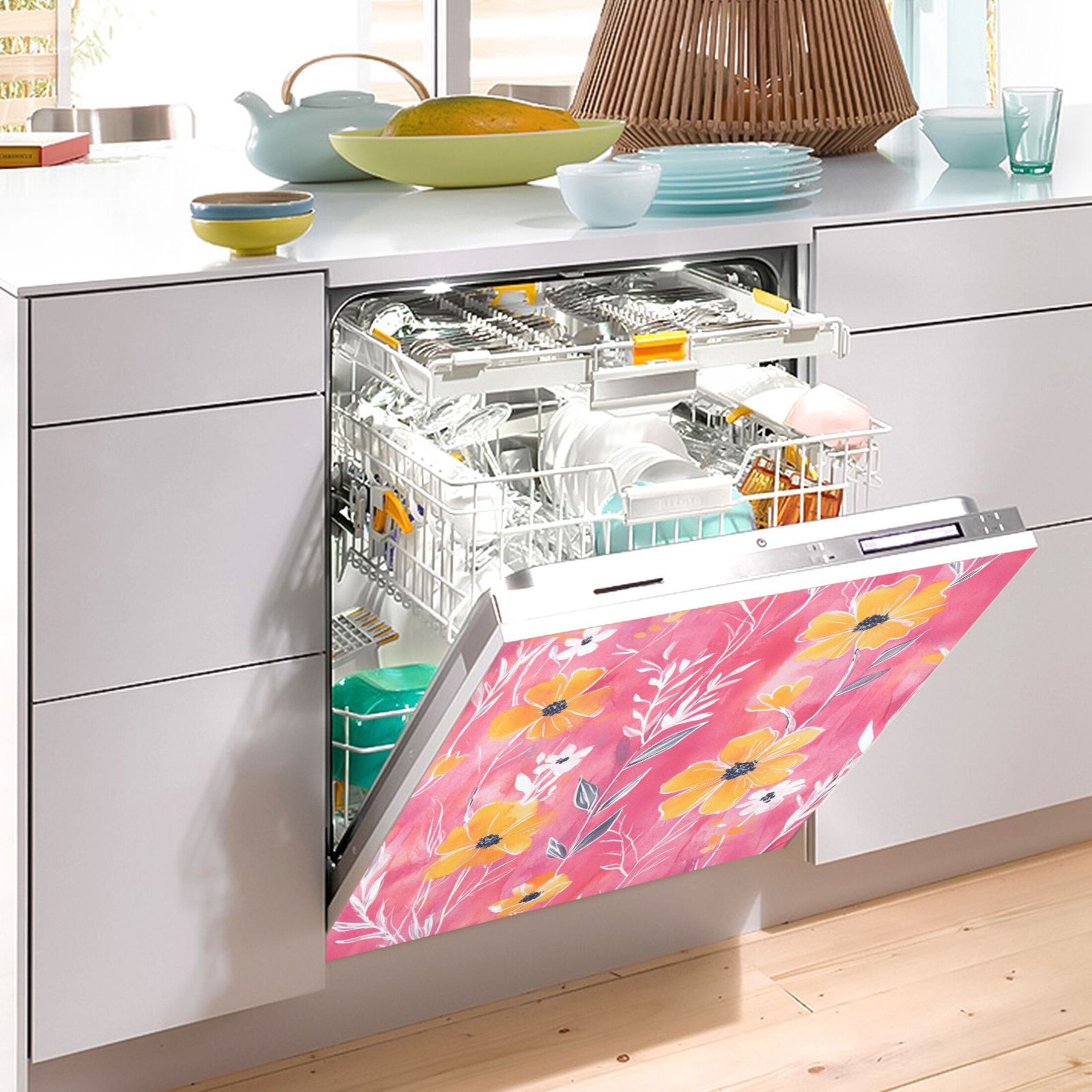 Dishwasher Magnetic Sticker 23x26 Inch Refrigerator Magnetic Sticker Washing Machine Magnetic Sticker Kitchen Panel Magnetic Sticker Home Decor Beautiful Cartoon Yellow Flowers