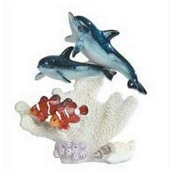 FC Design 8"H Blue Dolphin and Red Clownfish on Coral Statue Marine Life Decoration Figurine