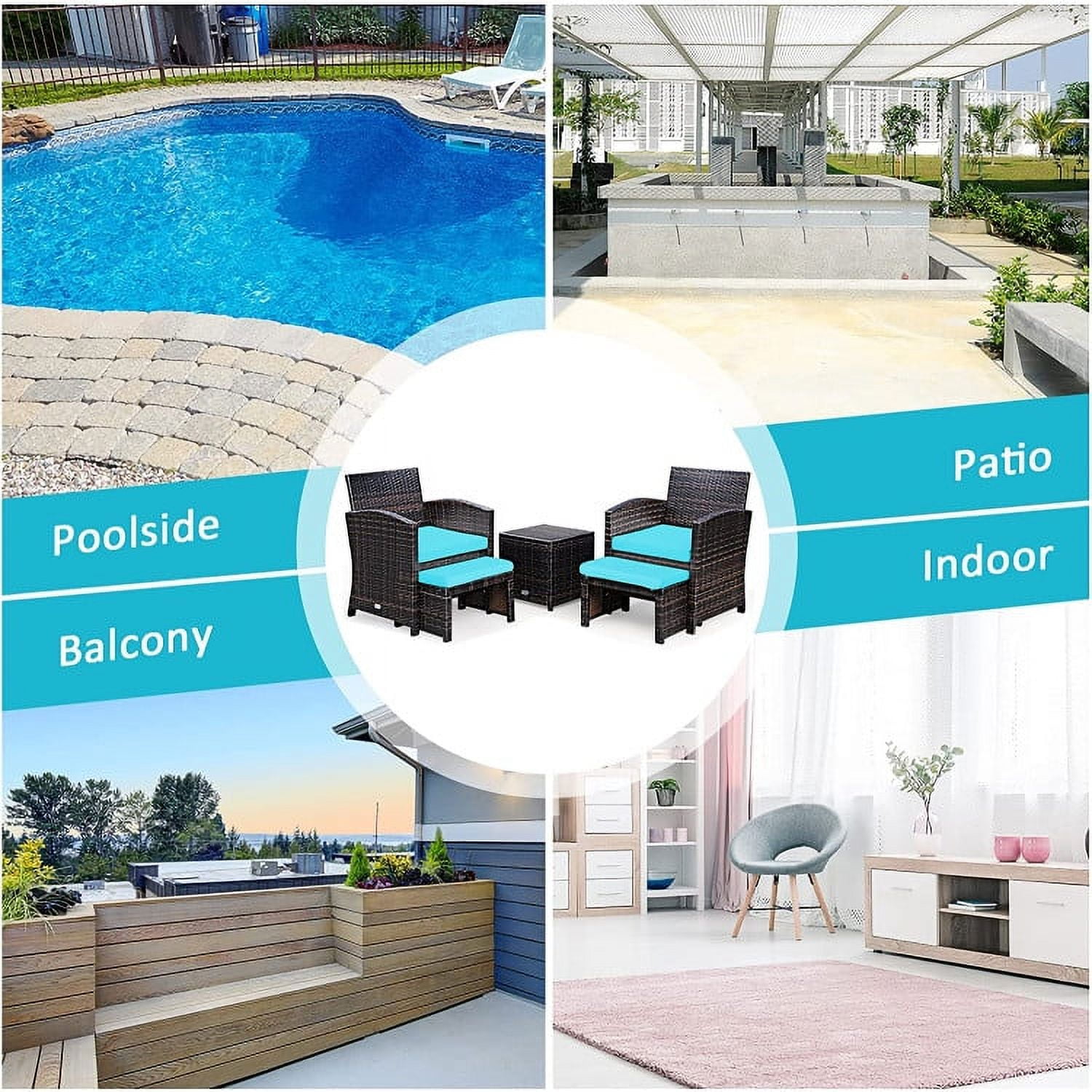 Aimee Lii 3 Pieces Patio Cushioned Wicker Conversation Set, Outdoor Sectional Set with with Glass Coffee Table, Turquoise Aimee Lii 3 Pieces Patio Cushioned Wicker Conversation Set, Outdoor Sectional Set with with Glass Coffee Table, Turquoise