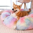 thumbnail image 5 of Exclusivo Mezcla Calming Donut Pet Bed for Small Dogs 20", Anti-Anxiety Plush Cozy Warming Dog Bed, Pink Rainbow, 5 of 8