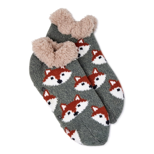 Joyspun Women s Knit Critter Slipper Socks 1 Pack Size 4 10 Walmart