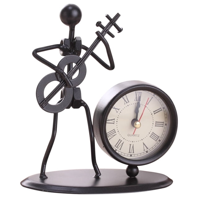 Creative Iron Stainless Steel Small Desk Clock Iron Retro Personality Clock Gift Birthday Gift Iron Table Alarm Clock With Musical Instruments Gadgets Decoration Craft