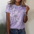 thumbnail image 2 of Mujer Moda Casual Manga Corta Impreso Cuello Redondo Suelto Jersey Top Púrpura/4XL, 2 of 4
