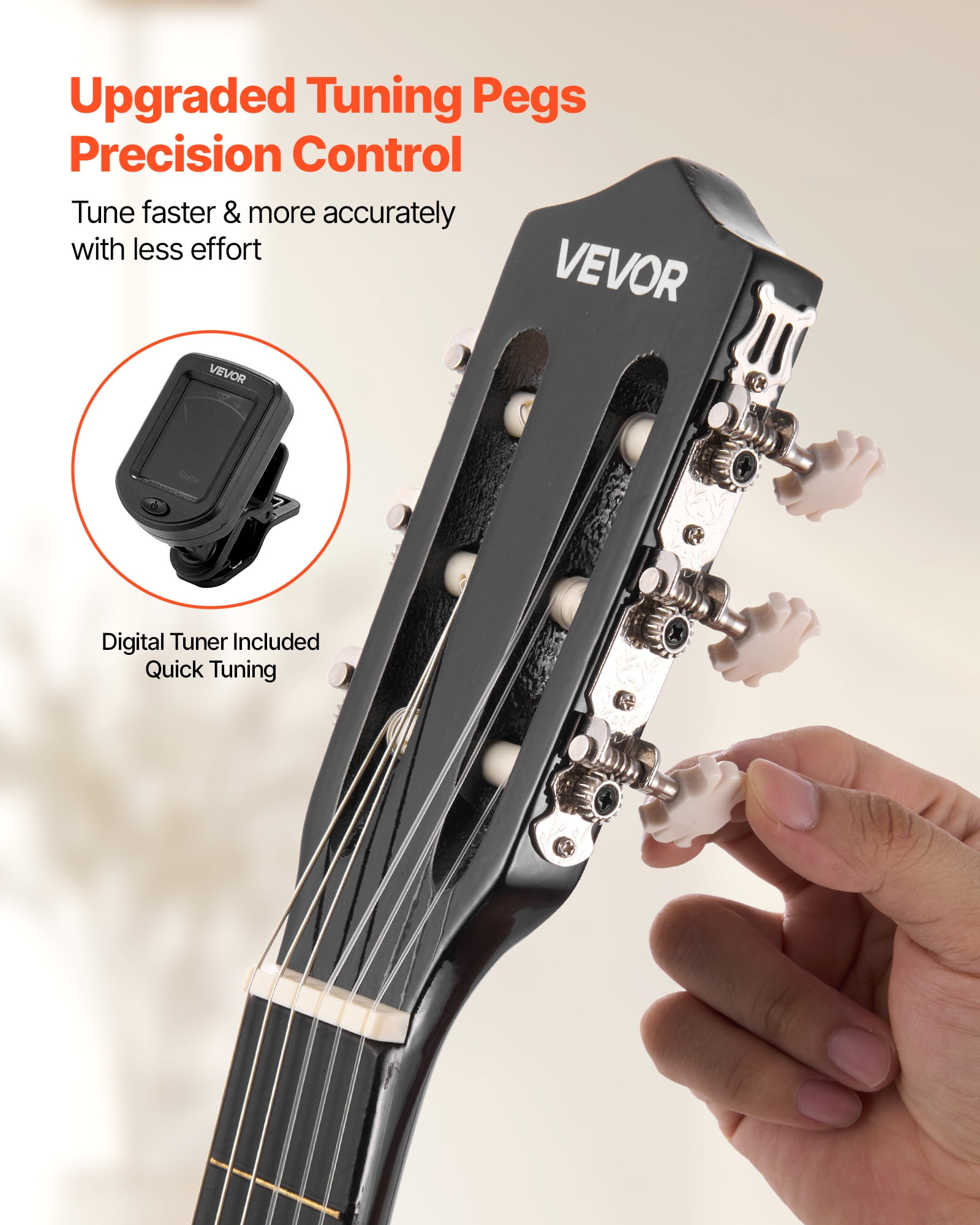 VEVOR 38in Classical Guitar, Wood Guitar Starter Kit for Beginners, with Nylon Strings, Gig Bag, Strap, Tuner, Extra Strings, Picks, Capo, Basswood,for Teenagers Adults Students, Black
