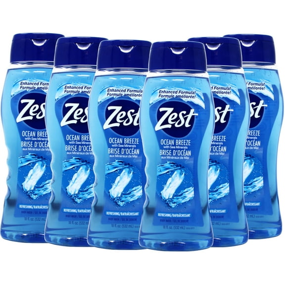 Zest Moisturizing Body Wash Mood Boost Ocean Breeze w/ Sea Minerals, 6-Pack