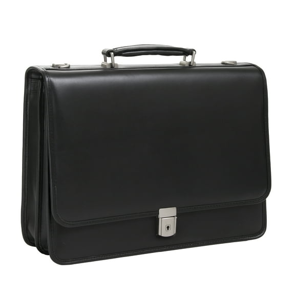 McKlein LEXINGTON, Flapover Double Compartment Briefcase, Top Grain Cowhide Leather, Black (83545)