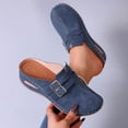 thumbnail image 4 of Women's Orthopedic Sandals Closed Toe Suede Summer Low Wedge Slides Trendy Stitching Buckle Straps Platform Slippers Blue Size 6.5, 4 of 8