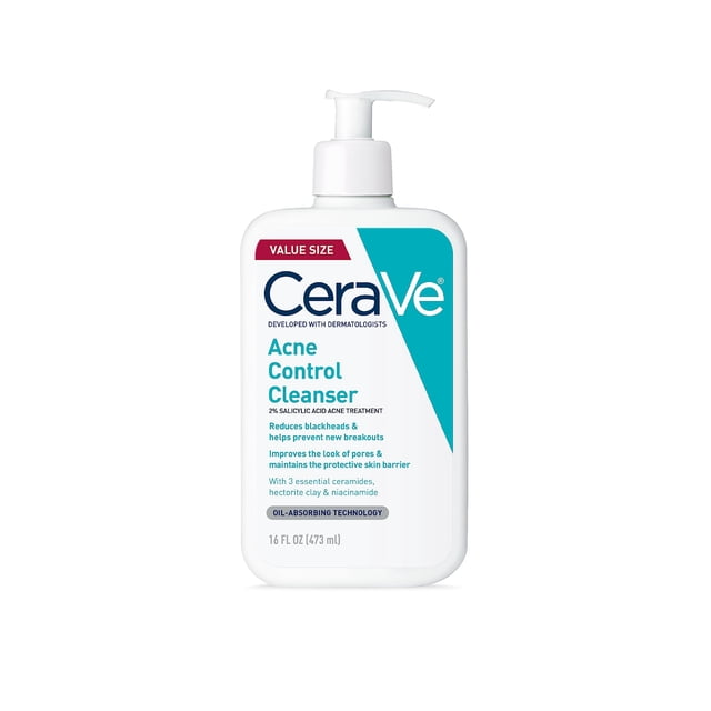 CeraVe- Limpiador para el control del acné, tratamiento para el acné con ácido salicílico al 2% formulado con niacinamida, ceramidas y aceite - 473Ml