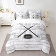 thumbnail image 2 of Homewish Cartoon Ice Hockey Bedding Comforter Set 7 Pieces, Est Sleep Sports Full Bedding Set, Grey Wooden Plank Reversible Fitted Sheet Flat Sheet, Super Cozy Room Decor, 2 of 7