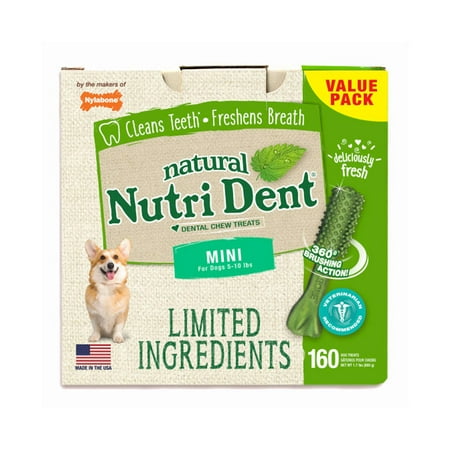 UPC: 0018214842668 | Nylabone Nutri Dent Limited Ingredient Dental Chews Fresh Breath Mini 160 count
