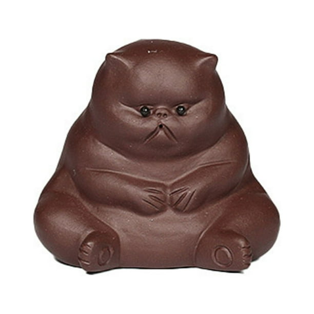 Decoración Para Gatos De Té De Arena Púrpura Escultura De Gato Gordo Hecha A Mano Artesanía Decorativa Mesa De Té Juego De Té