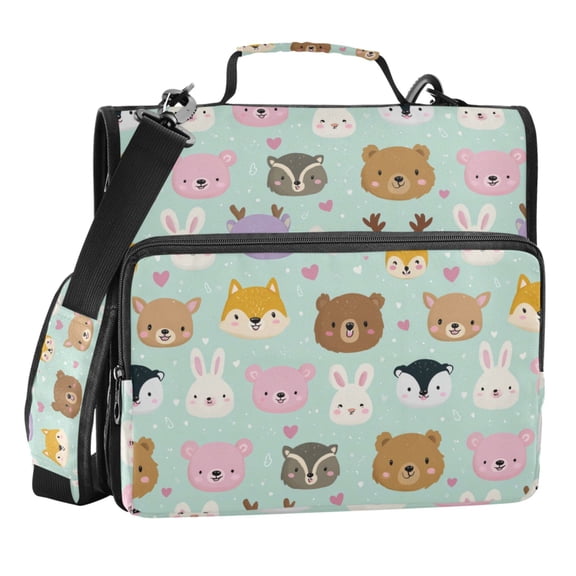 Zipper Binder Forest Animals 1.5 Inch Binder Folder Bag with Shoulder Strap and Handle