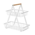 thumbnail image 1 of Abbracc 2 Tier Metal Fruit Plate Basket Wood Handle Holder Stand Tray Snack Storage Rack White, 1 of 9