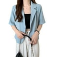 thumbnail image 2 of tasrioml Women Suit Coat Lapel Short Sleeve Loose Fit Suit Jacket with Pockets Solid Color Loose Fit Summer Business Coat, 2 of 7