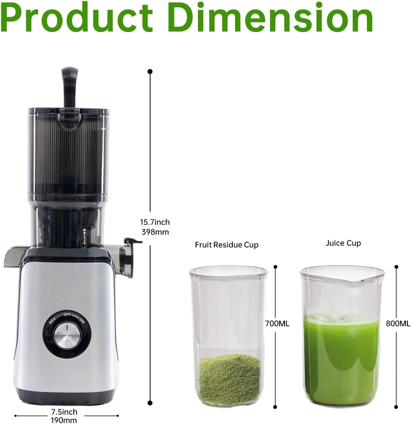 Cold Press Juicer Machines, Masticating Juicer with High  Yield, Reverse Function, Stops Oxidation and Easy to Clean for Vegetables & Fruits, Silver