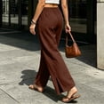 thumbnail image 6 of Women Pants Casual New Wide Leg Beach Pants for Women Summer Cooling Pleated Pants with Pockets High Waist Drawstring Slit Hem Casual Trousers, 6 of 7