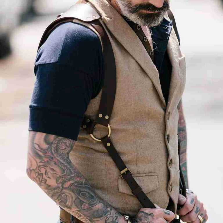 TJHL Men's Leather Body Chest Half Harness Belt Harness Suspenders