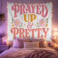 thumbnail image 2 of Prayed Up And Pretty Text With Flowers, Inspirational Boho Style for Faith Decor Fans, Christian Wall Art, Easter Gift Tapestry Wall Hanging for Bedroom and Dorm, 2 of 7