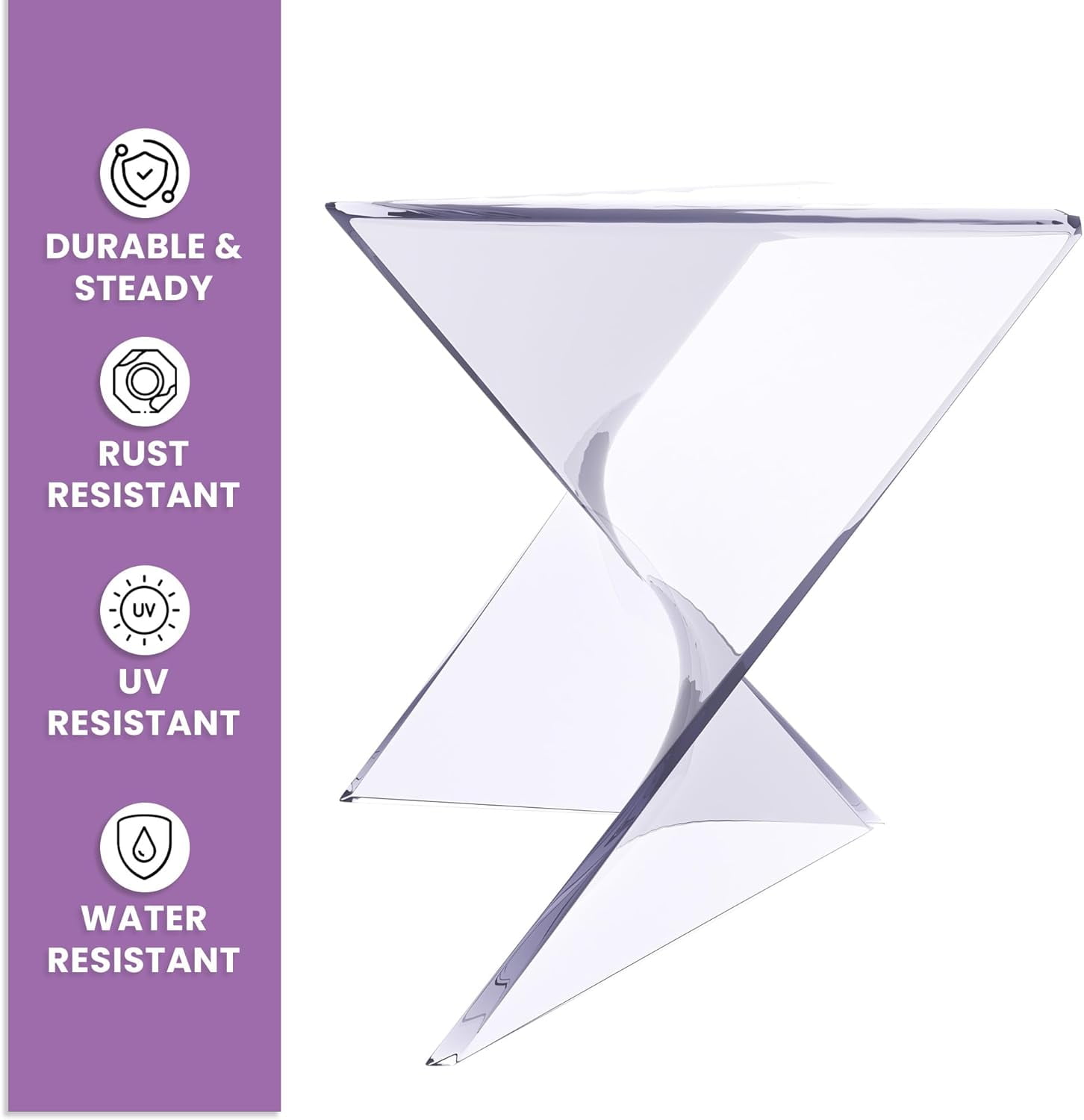 LeisureMod 15.75" Triangular Side Table, Stackable Plastic Accent End Table for Indoor & Outdoor Use, Weather-Resistant Modern Patio & Living Room Table, Set of 2, Clear