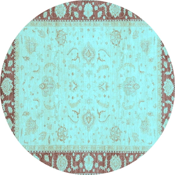 Ahgly Company Indoor Round Oriental Light Blue Modern Area Rugs, 3' Round