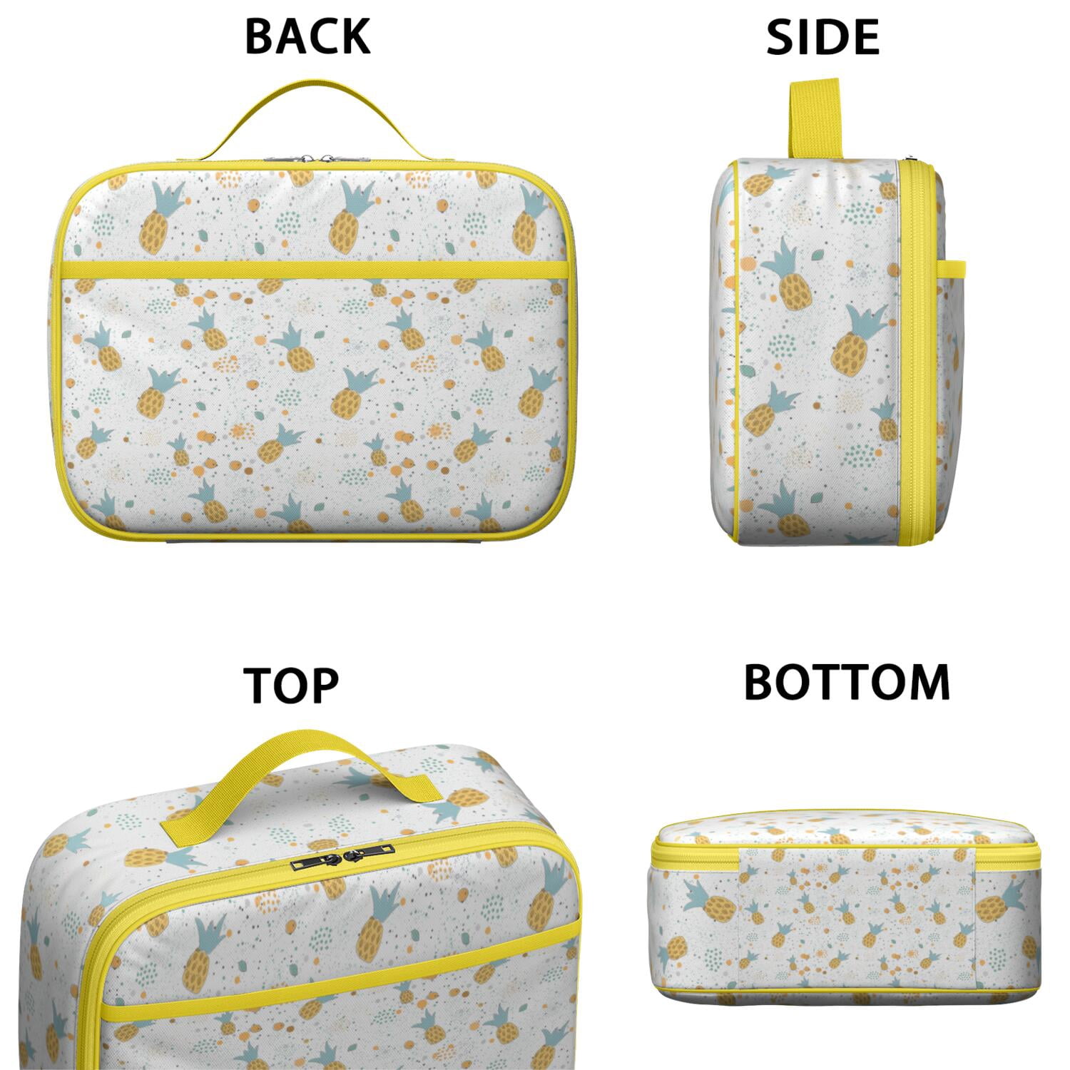 Durable Insulated Lunch Tote Featuring Pineapple Hawaiian Hawaii Tropical Fruit Summer Yellow Golden Exotic Pattern Print Aesthetic Pineapple Lover Sunshine Flowers Fresh Plant Prints – Lightweight L