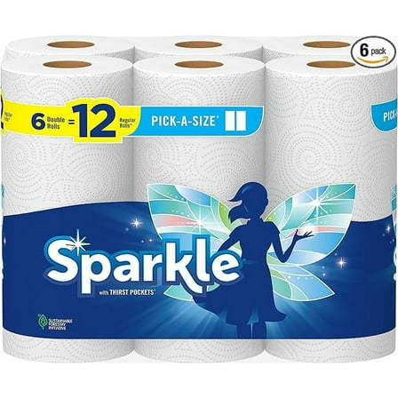 Sparkle Pick-A-Size Paper Towels, 6 Double Rolls = 12 Regular Rolls, Everyday Value Paper Towel With Full And Half Sheets