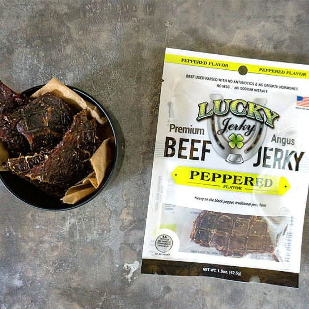 Lucky Beef Jerky - Peppered Beef Jerky Slab - 4 Pack High Protein Snack