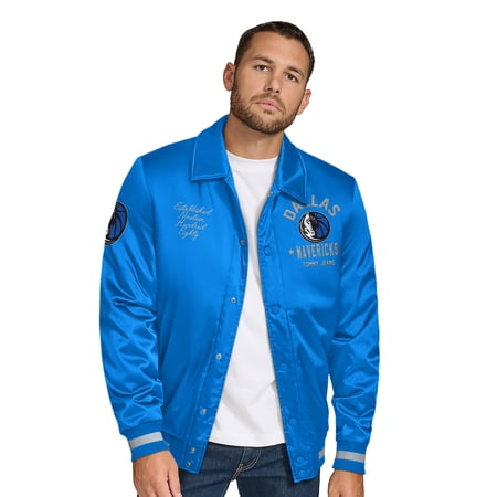 Men s Tommy Jeans Blue Dallas Mavericks Jacob Chain Stitch Applique Full-Snap Varsity Jacket