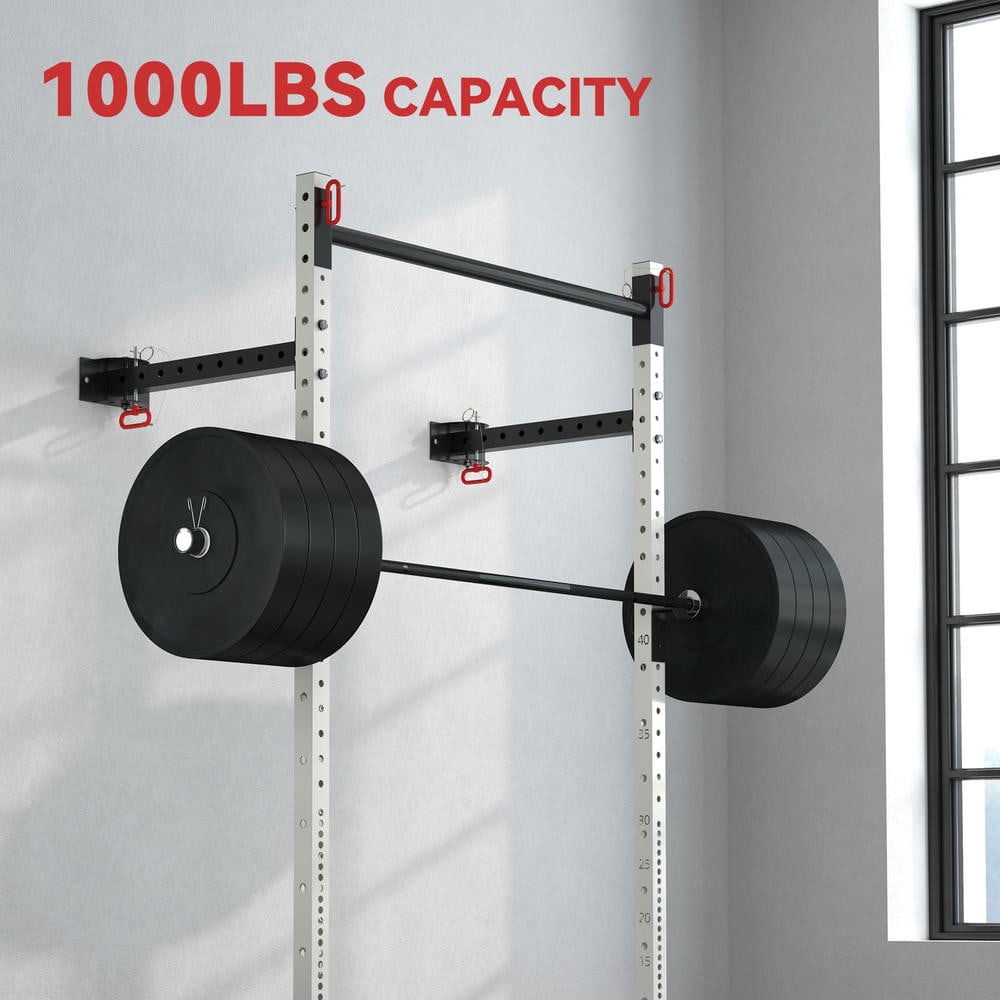Resenkos Wall-Mounted Folding Squat Rack with Pull-Up Bar, 1000lb Capacity - White