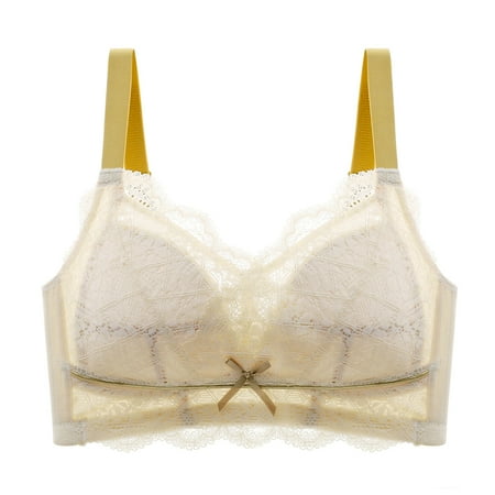 

YWDJ Seamless Bras for Women Ladies Comfortable Breathable No Steel Ring Lace Gathering Adjustment Lift Bra Woman Underwear Yellow 36/80DE