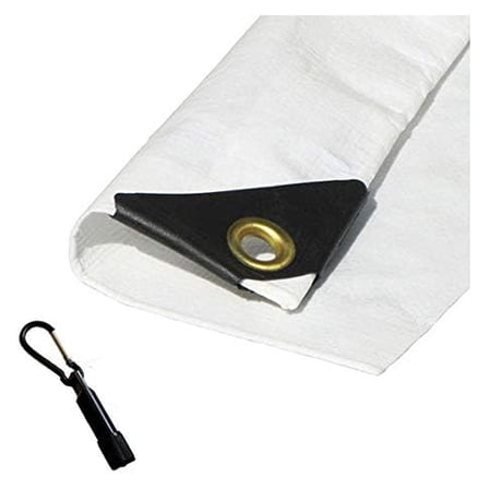 16' X 32' Heavy Duty Waterproof White Tarp with Reinforced Corners Bundled with Carabiner Flashlight