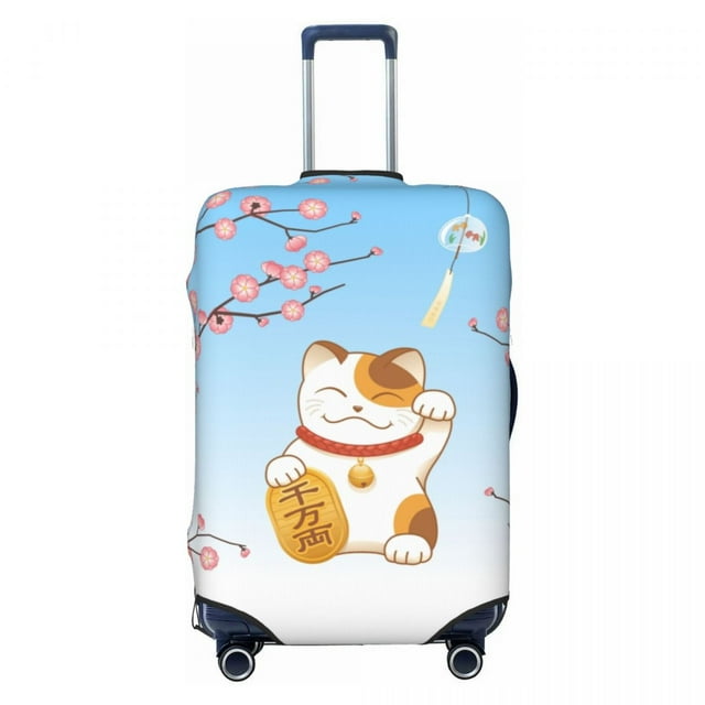 Custom Maneki Neko Sakura Flowers Luggage Cover Protector Lucky Cat Cherry Blossom Suitcase Protective Cover for 18-32 Inch