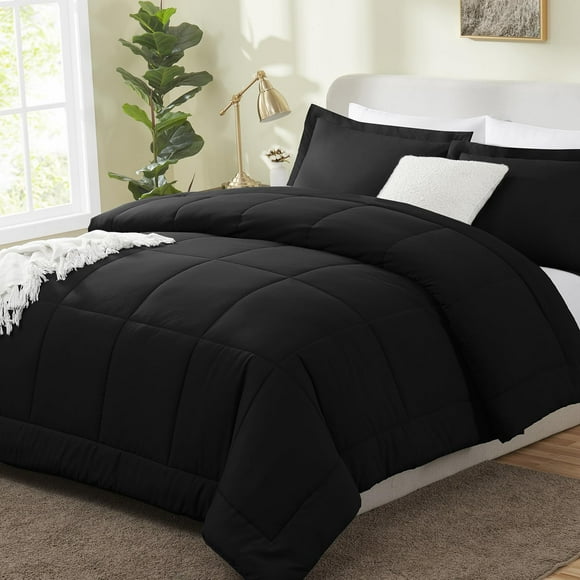 Cozylux Full Size Comforter Sets - Black Comforter Full Size 3 Pieces Box Stitched Soft Lightweight Bed Set All Season Bedding Sets With 1 Down Alternative Comforter And 2 Pillow Shams Black